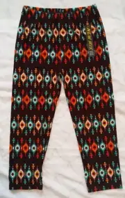 New Mix Leggings "One Size" SMALL Brown and Orange Graphic Print Capri Leggings
