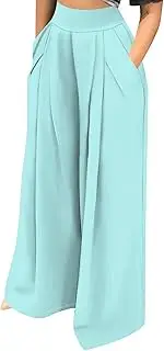 [EQQZD] Palazzo Pants for Women Flowy Wide Leg High Waisted Trousers Long Dressy Bottoms, B - Glacier Blue, Large