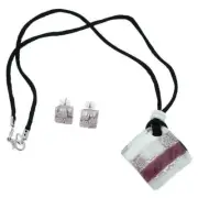 GlassOfVenice Murano Glass Millefiori Necklace and Earrings Set - White and Purp