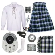 Scottish Men's 10 Pieces Chrome Stage Head Sporran Kilt Outfit Wedding Kilt Set