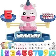 Qizebaby Toy for 3 4 5 6 Year Olds，Unicorns Learning Toy Balance Counting Math Toy with Matching Letter Spelling Games，Math & Cards Learning Preschool Educational Game，Kid Toys Boys Girls