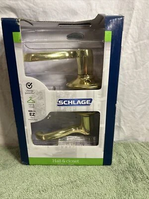 SCHLAGE Hall & Closet Doorknob Bright Brass Finish Accent Lever Easy Install Q2