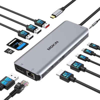 USB C Laptop Docking Station Dual Monitor Dual HDMI 4K DP Triple Display Hub 10G