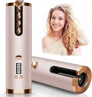 Cordless Auto Curler, USB Rechargeable Wireless Automatic Curling Tongs Hair Styling Tools with LCD Display, Professional Fast Heating Ceramic Barrel with Adjustable Temperature & Timer,Pink