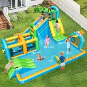 CostwayInflatable Water Slide with Splash Pool and 680W Blower