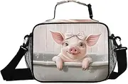 Insulated Lunch Box Bathtub Pig Cute for Women Men - Ideal for Work, Picnics - Includes Adjustable Shoulder Strap