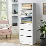 [ALFORDSON] Wardrobe Cabinet with Sliding Drawers and Adjustable Shelves White Color, Compact Wooden Closet 50.5X 40x 160 cm, Dresser Clothing Organizer Clothes Storage Cupboard for Bedroom Living Room