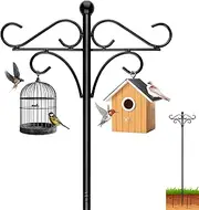 Heavy Duty 76 Inch Shepherd’s Hook for Outdoors, Adjustable Bird Feeder Pole with 5-Prong Base, Double Hanging Hooks for Bird Feeders, Planters & Lanterns