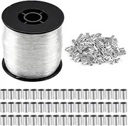 250 m x 0.8 mm Transparent Monofilament Fishing Line Nylon Thread Transparent Tear-Resistant Fishing Line Strong with 100 Pieces Aluminium Crimp Sleeves for DIY Crafting Fishing Crafts Jewellery