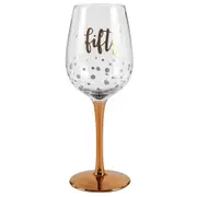 Fifty Rose Gold Stem Red/White Wine Drinking Glass Gold 430ml 50th Birthday