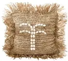 Raffia with Shells Cushion Cover - 50x50cm Brand New Boho Coastal Home Decor