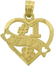 [JewelryWeb] 14ct Yellow Gold Womens No. 1 Wife Love Heart Height 21.2mm Pendant Necklace Charm