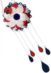 Independence Day Wreath Wind Chime - Flag Theme Handmade Flower Shaped Wreath | Stars and Stripes Wreath Windchime for Independence Day Memorial Day Znet-au