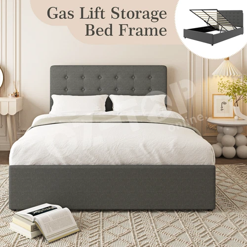 Double Bed Frame Storage with Headboard Gas Lift Up Platform Wooden Mattress
