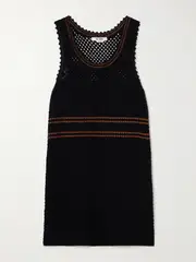 [RE/DONE] RE/DONE - Striped Crocheted Cotton Mini Dress - Black - large large Black