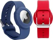 2 Pack Airtag Wristband Compatible with Apple AirTag,Soft Adjustable Airtag Bracelet, Airtag Watch Band for Kids Toddler Baby Children Elders (Blue&Red)