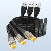 3 Pack iPhone Charger Cable, [Apple MFI Certified] USB A to Lightning Apple Charger Cable,6FT iPhone Fast Charging Cable with Data Sync,Nylon Braided iPhone Charger Cord for iPhone 14/13/12/11/X/iPad