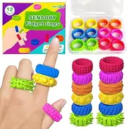 Fidget Toys Kids Sensory Rings: 12 Pack Quiet Calming Spinner Rings – Autism Stress Relief, Anxiety Fidgets for Classroom, Prize Gift & Stocking Stuffers