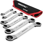 SEDY 6-Piece Metric Ratchet Box Spanner Set - 6-21mm Offset Ratcheting Head Spanners Reversible Double End Tool Adjustable Direction Box End Stubby Handle Angle Head