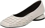 [TinaCus] Women's Genuine Leather Comfortable Weave Square Toe Slip-on Casual Flat Elegant Shoes