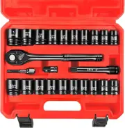 1/2" Drive Impact Socket Set, 24 Piece Shallow Socket Set, Sae/Metric, 7/16"-1"