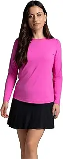 [IBKUL] Athleisure Wear Sun Protective UPF 50 Icefil Cooling Tech Long Sleeve Crew Neck Top with Under Arm Mesh – 83000 Hot Pink Solid XXL, Color: Hot Pink - Print: Solid, XX-Large