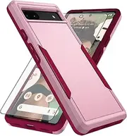 Asuwish Phone Case for Google Pixel 6A 5G 2022 with Tempered Glass Screen Protector Cover and Slim Thin Hybrid Full Body Protective Mobile Dual Layer Back Cell Accessories Pixel6A A6 Women Men Pink
