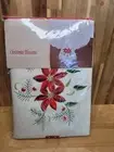 Christmas Blossoms Holiday Floral Round Tablecloth 70" White & Red New