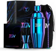 IOV Cocktail Shaker Bar Set, 24oz Martini with Built-in Strainer, Tool Kit Steel