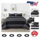 Elegant Geometric Black Quilt Set 118x120 - Oversized King, 3-Piece Collection
