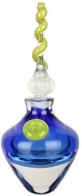 TWIN BROTHERS Art Glass Studio Perfume Bottle Blue/Lime Green Hand Blown New