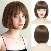 BECUS Short Brown Bob Wig with Bangs,Brown Straight Bob Wigs for Women,Brown Bob Wig Heat Resistant Fiber for Cospaly