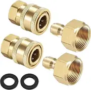 uxcell Garden Hose Brass Quick Connect Disconnect Set Fittings M22x1.5 & M14x1.5 Female Thread Water Hose Connectors Pressure Washer Adapter, 2 Sets