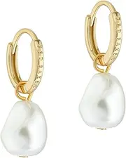 [TED BAKER] Women's Periaa Pearly Chain Huggie Earrings (Gold Tone/Pearl), Brass, No Gemstone