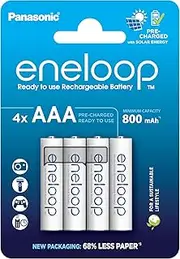 Panasonic eneloop, Ready-to-Use Ni-MH Battery, AAA/Micro, 4-Pack, Improved Capacity: Minimum 800mAh, 2100 Charge Cycle, High Performance & Low Self Discharge, Rechargeable, Blue