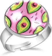 [FVQL] Stainless Steel Ring for Girls, avocado patterns, 0.67inch/1.7cm, Glass, glass
