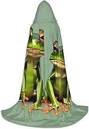 Funny Green Frogs 1 Print Unisex Hooded Cloak For Carnival Theme Party Decorations Witch Costume Cosplay