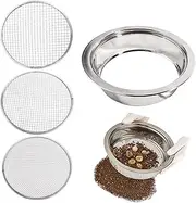 BEANPRECOY Garden Sieve Soil Sifter Removable Garden Sieve 9.4" Dia Stainless Steel Soil Sieve with 3 Sieve Mesh Filter 0.043"/0.133"/0.204" Sand Sifter for Sifting Soil Stones Compost Soil Sifter