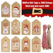 100pcs Christmas Kraft Paper Gift Tags Scallop Label Luggage Blank + 20M Strings