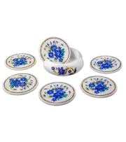Coffee Inlay Work White Marble Tea Coaster Precious Stone Flower h16