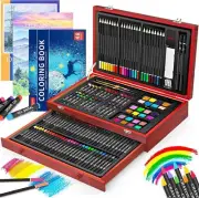150-Pack Deluxe Wooden Art Set Crafts Drawing Painting Kit with 2 -Sketch Pads,