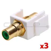 RCA Keystone Jack White/Green Center RCA Coupler Wall Plates Surface Boxes 3PCS