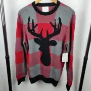 Aspine Black Deer Red Argyle Mens Sweater. Winter & Christmas Size Medium