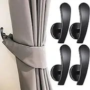 Furge 4 Pieces Curtain Holdback,Wall Mounted Hooks Drapery Tiebacks with Screws Metal Decorative Curtain Holdbacks Decorative Window Drapery Holder Curtain Hooks (Black)