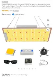 New VANNECT LED Grow Light Dimmable, VT1000 Full Spectrum Grow Light
