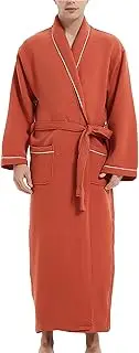 [Generic] Mens Knit Waffle Robe Full Length Bathrobe Spa Robe Long Sleeves Kimono Adult Hotel Nightgown