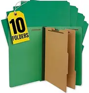 1InTheOffice Document Folder, File Organizer, Pressboard Classification Folders, 2 Dividers, Letter Size, Green, 6 Fasteners, 10 Pack