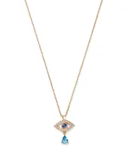 Bloomingdale's Fine Collection Blue Sapphire, Blue Topaz & Diamond Evil Eye Dangle Pendant Necklace in 14K Yellow Gold, 17