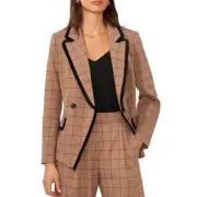 Halogen Windowpane Fringe Trim Double Breasted Blazer Fallen Rock Tan Black 2X