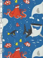 Disney Finding Dory & Friends Dark Blue Fabric by Springs Creative 16"